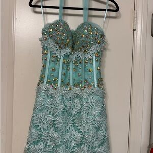 Eman Zaki Elegant Aqua Embellished Dress